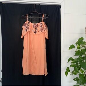 Orange embroidered floral off the shoulder dress